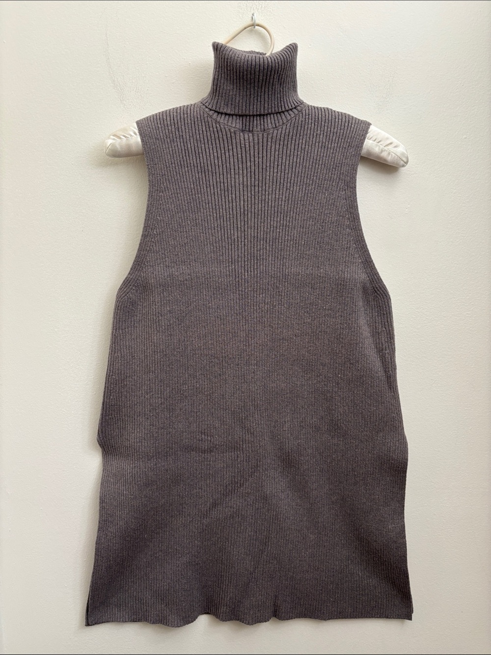 ZARA Size Small Sleeveless Ribbed Turtleneck Tunic Shirt - Gray